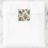 Retro Holiday Ornamente und Blume Weihnachten Quadratischer Aufkleber (Tasche)