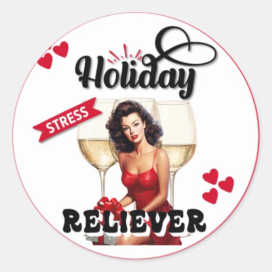 Retro Holiday Stress Reliever Pinup Runder Aufkleber (Vorderseite)