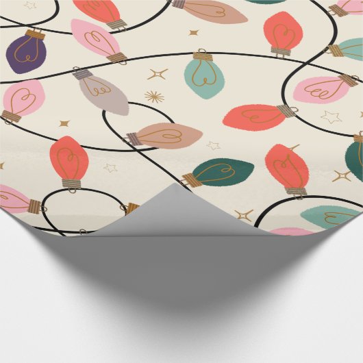 Retro Holiday String Lights Muster Geschenkpapier (Ecke)
