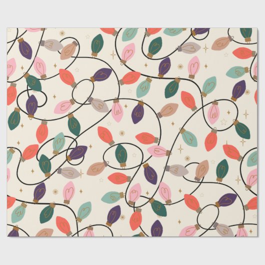 Retro Holiday String Lights Muster Geschenkpapier (Flach)