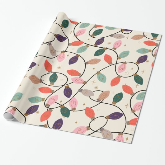 Retro Holiday String Lights Muster Geschenkpapier (Ungerollt)