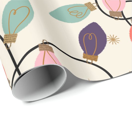 Retro Holiday String Lights Muster Geschenkpapier (Rolleneckpunkt)