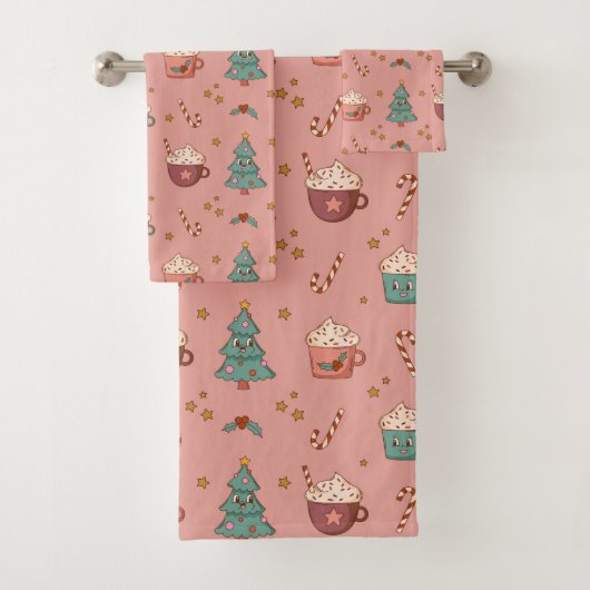 Retro Holiday Tablecloth Funky Pastel Christmas Badhandtuch Set (Insitu)