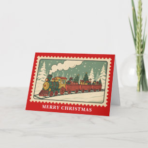 Retro Holiday Train Weihnachts Posta Briefmarke Feiertagskarte