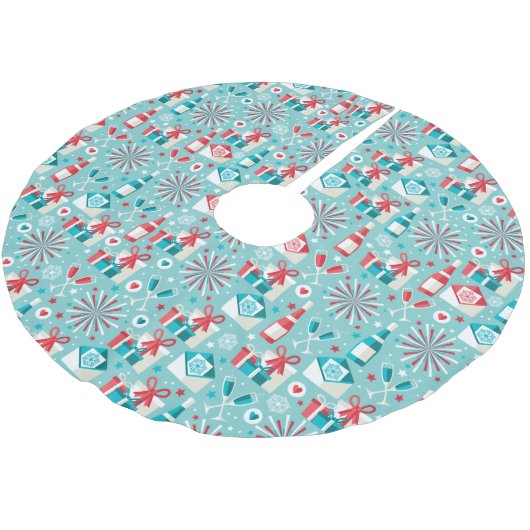 Retro Holiday Tree Skirt, gebürstetes Polyester Polyester Weihnachtsbaumdecke (Schrägansicht)