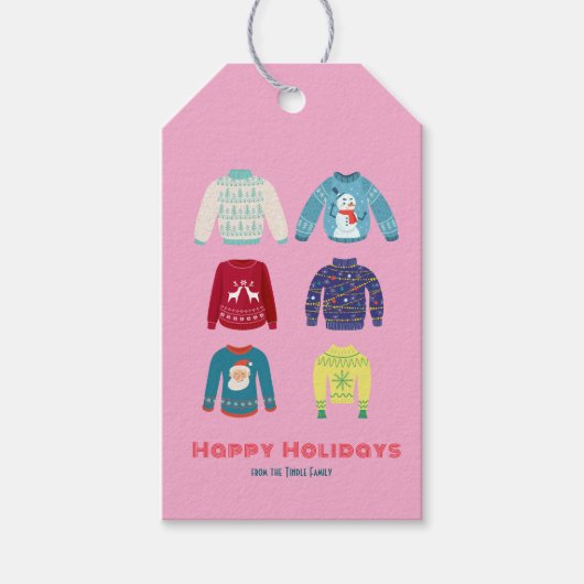 Retro Holiday Ugly Sweater Christmas Party Geschenkanhänger (Vorderseite)