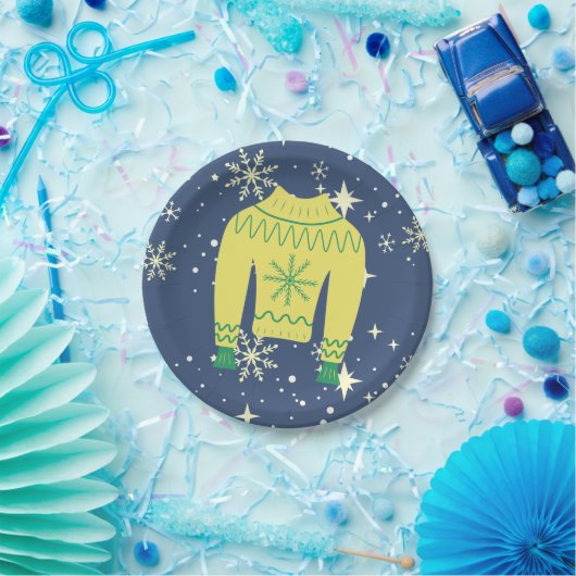 Retro Holiday Ugly Sweater Christmas Party Pappteller (Party)