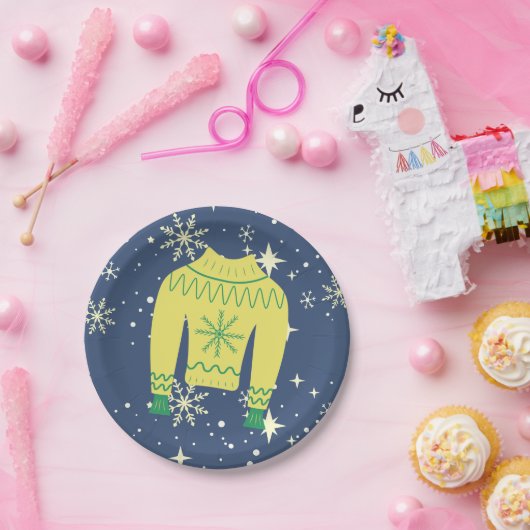 Retro Holiday Ugly Sweater Christmas Party Pappteller (Party)