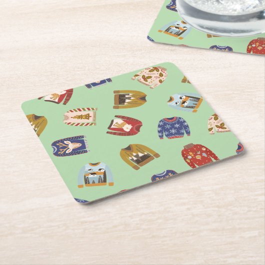 Retro Holiday Ugly Sweater Christmas Party Rechteckiger Pappuntersetzer (angewinkelt)