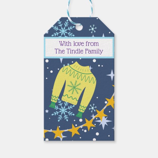 Retro Holiday Ugly Weihnachts Sweater Geschenktast Geschenkanhänger (Vorderseite)