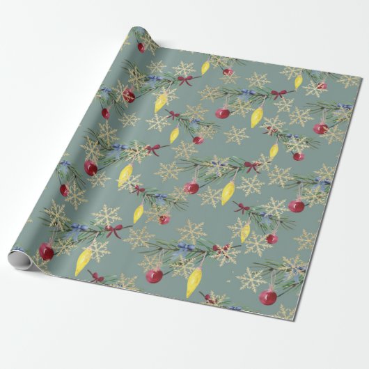 Retro Holiday Weihnachtswrapping Paper Geschenkpapier (Ungerollt)