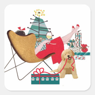 RETRO HOLIDAYS Golden Retriever Aufkleber