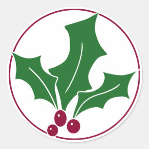 Retro Holly Beeren I, roter Rand Runder Aufkleber