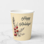 Retro Holly Berries und Evergreen Pappbecher (Rückseite)