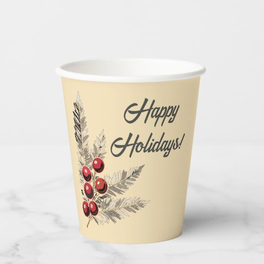 Retro Holly Berries und Evergreen Pappbecher (Vorderseite)