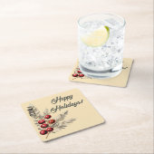 Retro Holly Berries und Evergreen Rechteckiger Pappuntersetzer (Vor Ort)