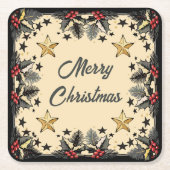 Retro Holly Berries und Evergreen Rechteckiger Pappuntersetzer (Vorderseite)