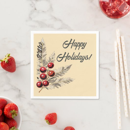 Retro Holly Berries und Evergreen Serviette (Beispiel)