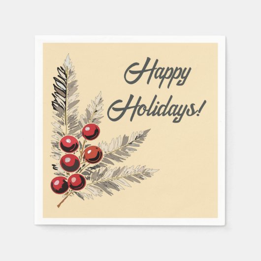 Retro Holly Berries und Evergreen Serviette (Vorderseite)