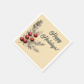 Retro Holly Berries und Evergreen Serviette (Ecke)