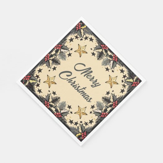 Retro Holly Berries und Evergreen Serviette (Ecke)