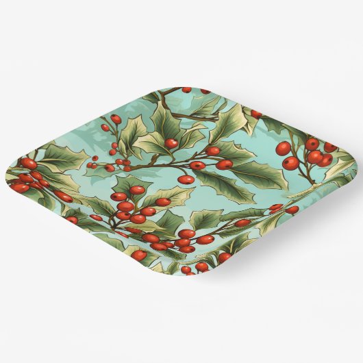 Retro Holly Christmas Large Pappteller (Gewinkelt)