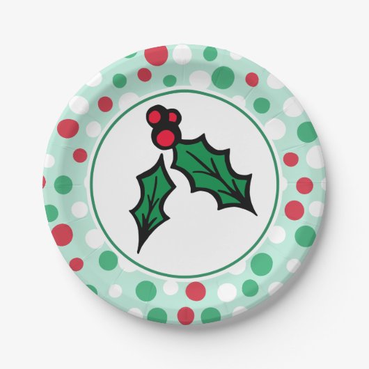 Retro Holly Christmas Party Paper Tellers Pappteller (Vorderseite)