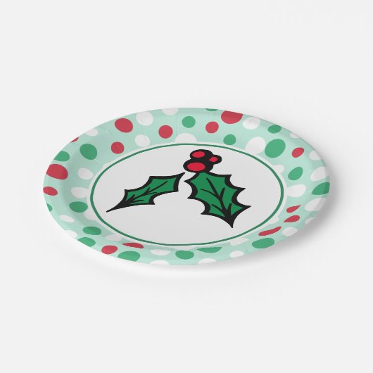 Retro Holly Christmas Party Paper Tellers Pappteller (Schrägansicht)