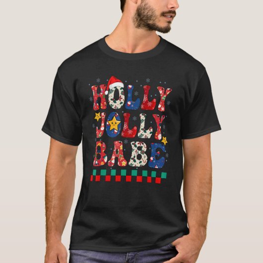 Retro Holly-Jolly Babe Merry Christmas Holiday Xma T-Shirt (Vorderseite)