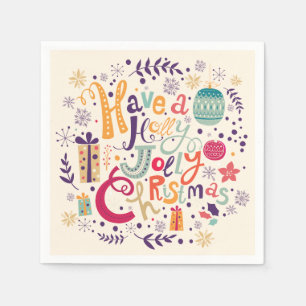 Retro Holly Jolly Christmas Design Serviette