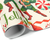 Retro Holly Jolly Christmas Elves Geschenkpapier (Rolleneckpunkt)