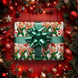 Retro Holly Jolly Christmas Elves Geschenkpapier