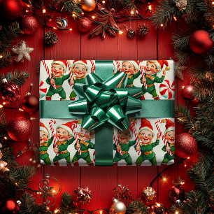 Retro Holly Jolly Christmas Elves Geschenkpapier
