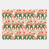 Retro Holly Jolly Christmas Elves Geschenkpapier Set (Vorderseite 3)