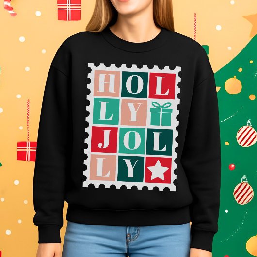 Retro Holly Jolly Christmas Postage Stamp Sweatshirt