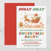 Retro Holly Jolly Editable Christmas Party Einladung (Vorne/Hinten)