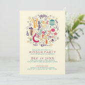 Retro Holly Jolly farbenfrohe Weihnachtsessen einl Einladung (Stehend Vorderseite)