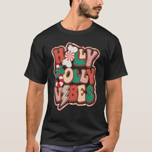 Retro Holly Jolly Vibes Christmas Groovy Tis The S T-Shirt (Vorderseite)