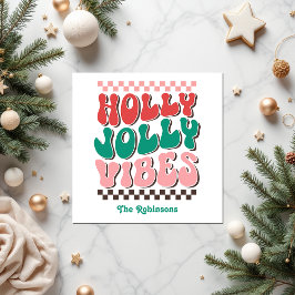 Retro Holly Jolly Vibes Custom Christmas Party Serviette