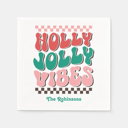 Retro Holly Jolly Vibes Custom Christmas Party Serviette (Vorderseite)