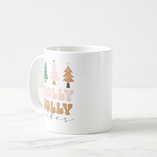 Retro Holly Jolly Vibes Weihnachtsfeier Tasse (Vorderseite Links)