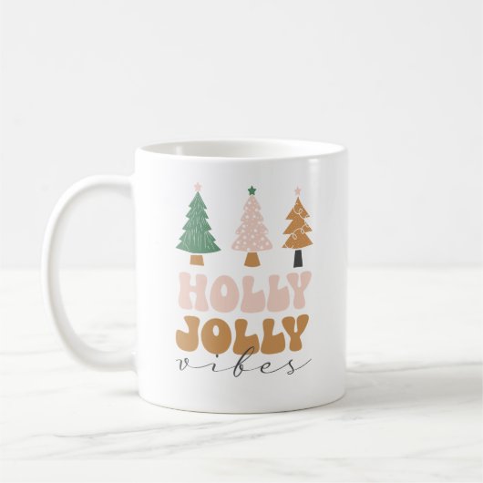Retro Holly Jolly Vibes Weihnachtsfeier Tasse (Links)