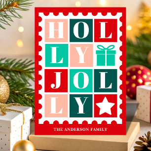 Retro Holly Jolly Weihnachtspostwertzeichen Feiertagskarte