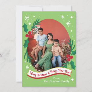 Retro-Holly- und Beerenvintage-Weihnachtskarten Feiertagskarte