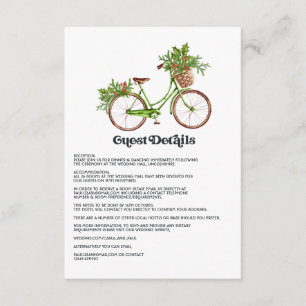 Retro-Holly- und Efeu-Fahrrad-Hochzeitsgastdetails Begleitkarte