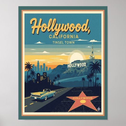 Retro Hollywood California Travel Poster (Vorne)