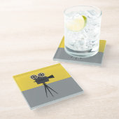 Retro Hollywood Camera Colorblock Glasuntersetzer (Schrägansicht)