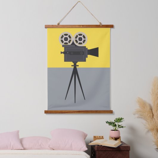 Retro Hollywood Camera Colorblock Wandteppich Mit Holzrahmen (Schlafzimmer)