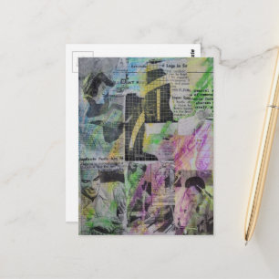 Retro-Holzbearbeitung Abstract Mixed-Media-Collage Postkarte