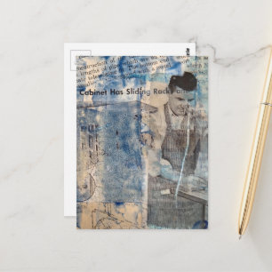 Retro-Holzbearbeitungsmann Mixed-Media-Collage Postkarte